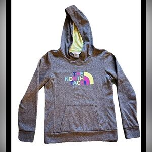 The North Face Women’s Hoodie Gray Neon Rainbow Logo Pullover Size Small